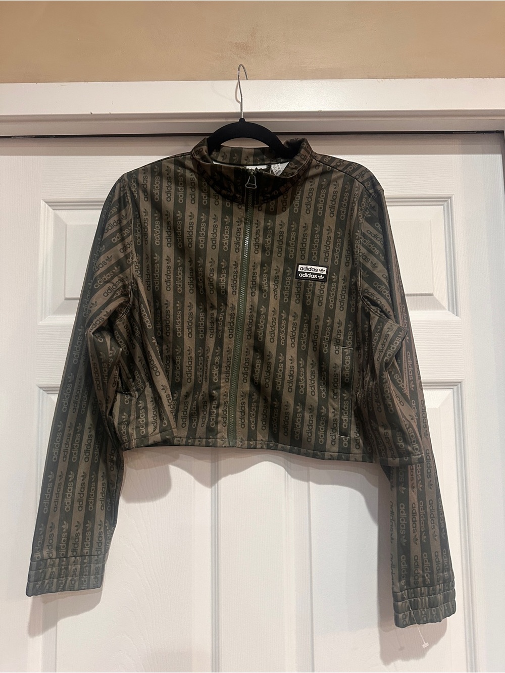 adidas Olive & Dark Green Cropped Bomber Jacket